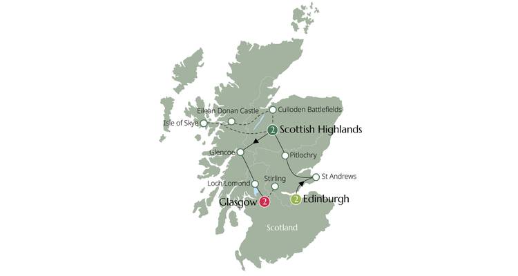 Map of Scotland with key locations marked.