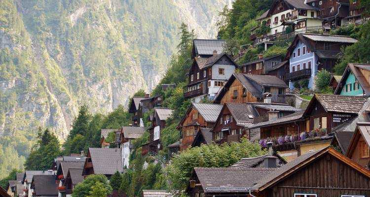 Hillside town with Alpine houses.