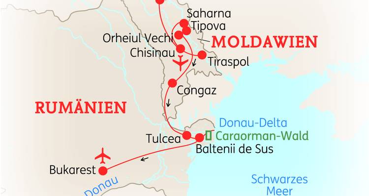 Carte montrant les emplacements en Moldavie et en Roumanie.