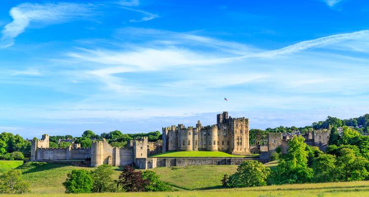 Majestic castle set in an expansive landscape.