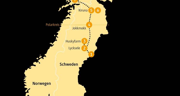 Mapa que ilustra una ruta a través de Suecia y Noruega.
