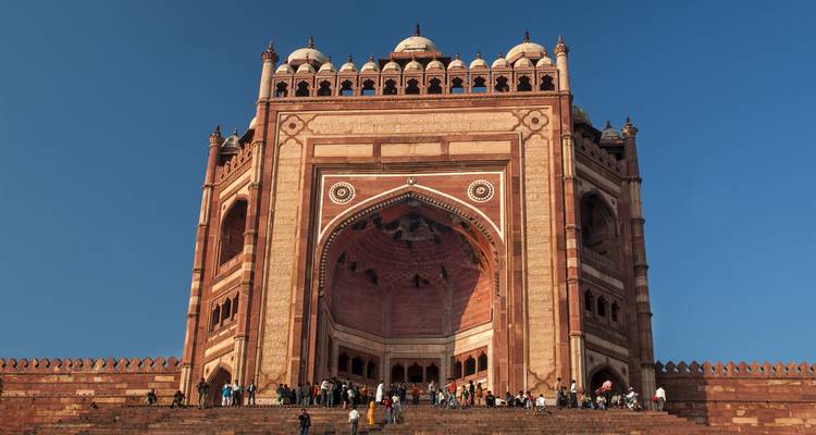 Massive gateway with intricate architectural details.