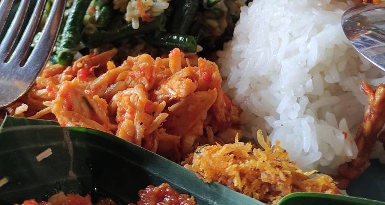 Close-up of traditional Indonesian food.