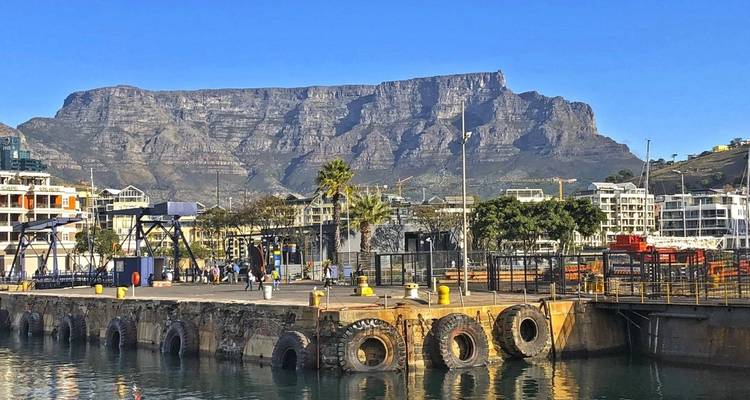 View of Table Mountain from a waterfront area.