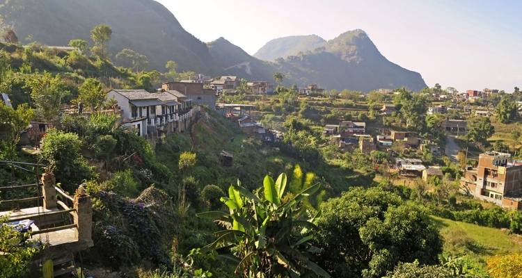 Mountain village with terraced fields