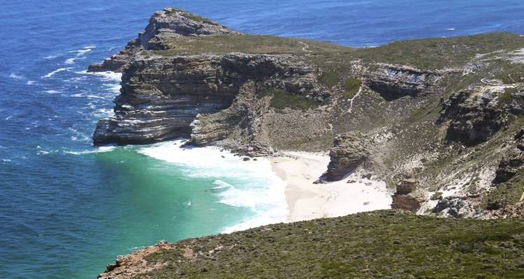 Aerial view of a scenic coastline.