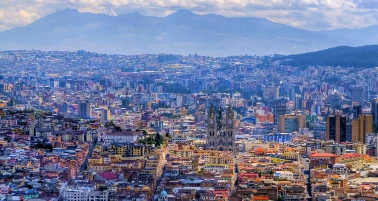 Vista aérea de un paisaje urbano densamente poblado con una basílica neogótica.
