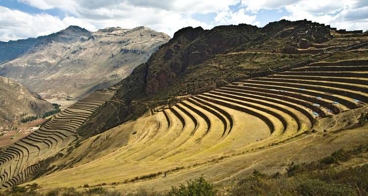 Terraced fields in a mountainous region.