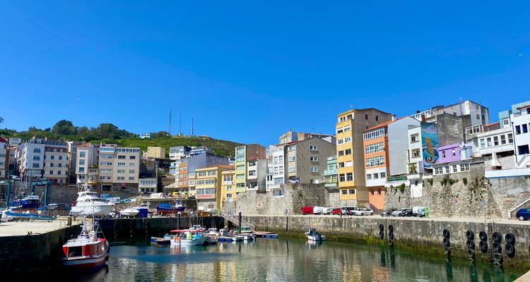 Kleurrijke gebouwen bij een haven.