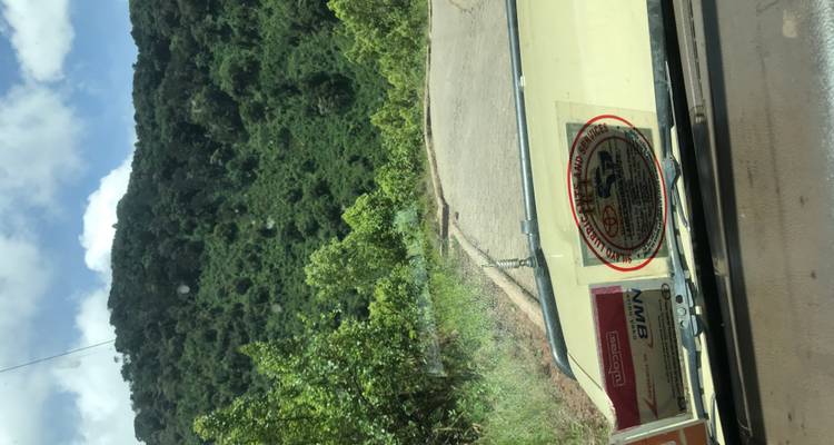 View of a vehicle and hillside.
