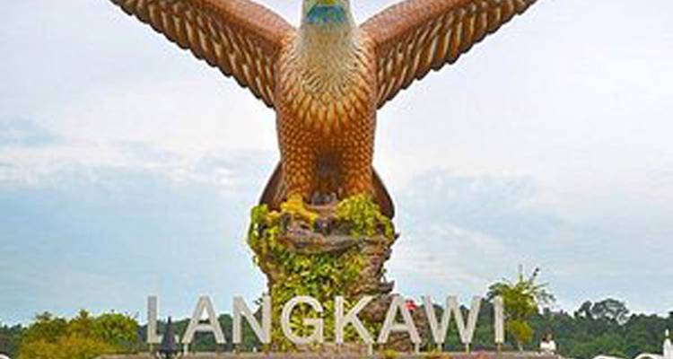 Large eagle monument with the word 'Langkawi' displayed at the base.