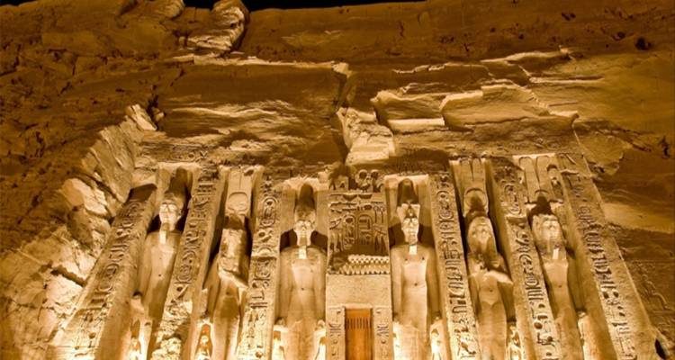 Abu Simbel temples illuminated at night