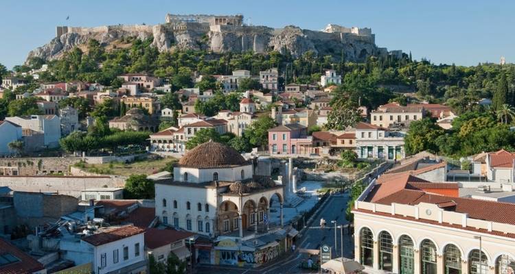 Panoramic view of Athens with the Acropolis in the background.