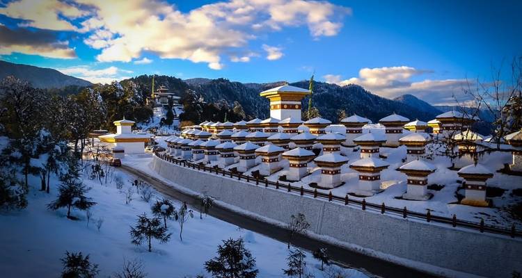Memorial Chortens in a snowy landscape