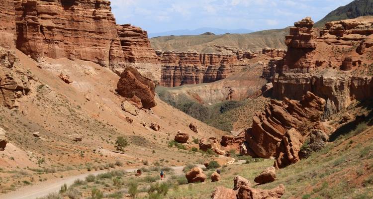 Canyon landscape with rock formations.