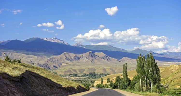 Wide open road with mountain view.