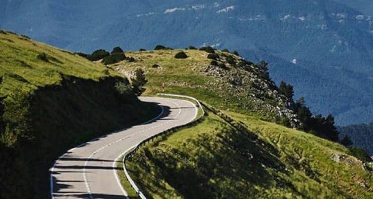 Winding road through a mountainous landscape.