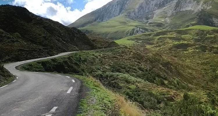 Mountain road with rocky terrain.