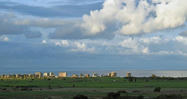 Skyline view with buildings along the coastline.