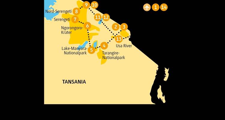 Karte der tansanischen Nationalparks.