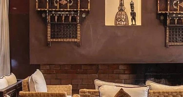 Interior of a Moroccan lounge with traditional decor.
