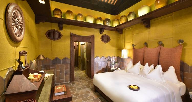 Stylishly decorated bedroom with cultural elements