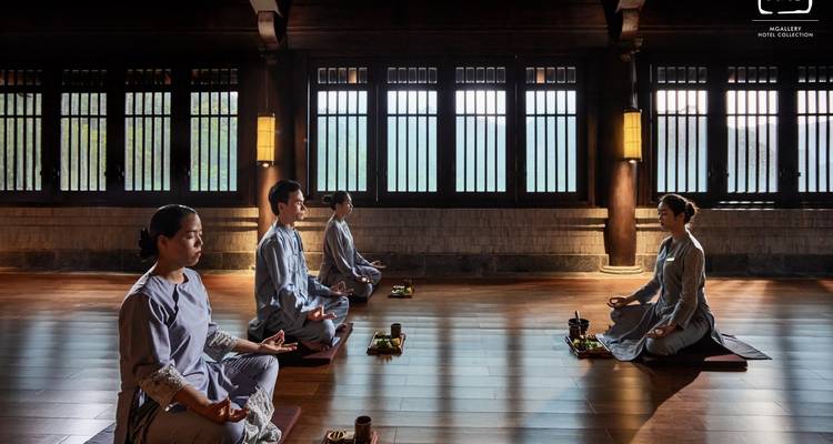 Group meditation session in a serene setting