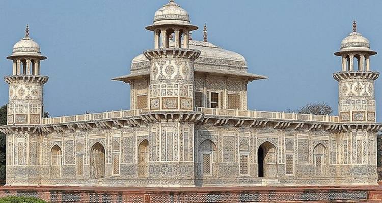 Mughal architecture with intricate marble inlays.