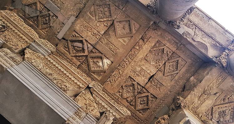 Close-up of intricate stone carvings.
