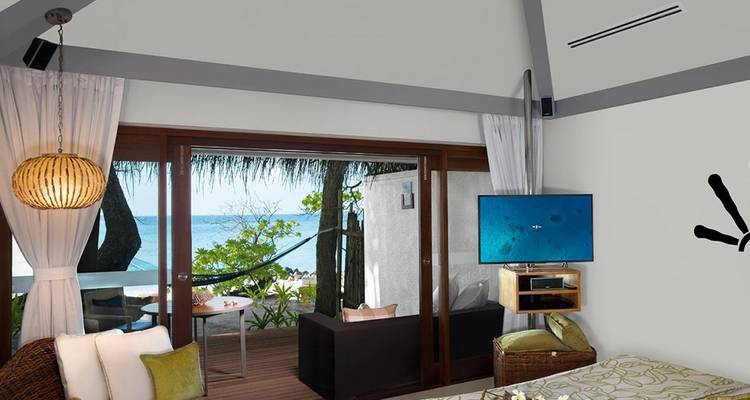 Interior of a beach villa with ocean view.