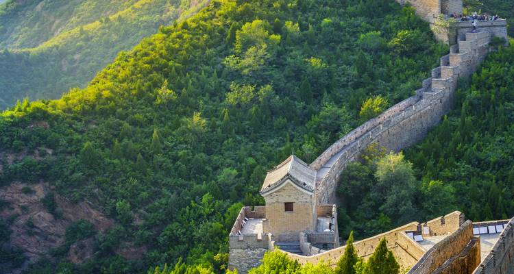 La Grande Muraille le long d'une colline verdoyante.