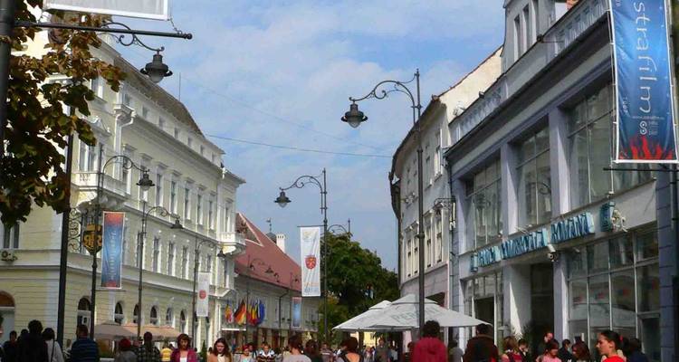 Escena callejera abarrotada de gente y bordeada de edificios tradicionales.