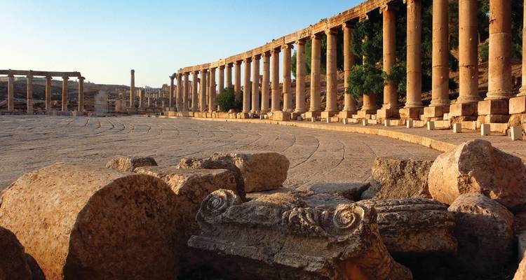 Roman-style columns in an archaeological site.