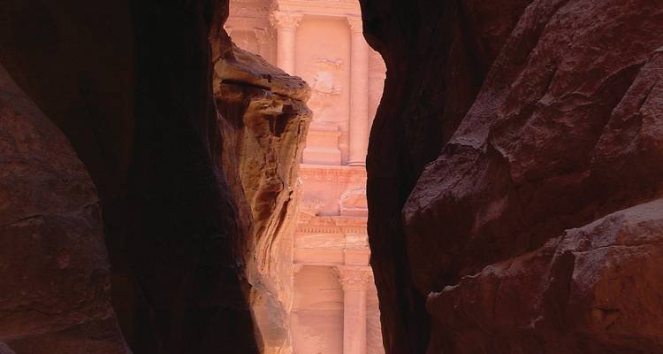Canyon view leading to the Treasury in Petra.