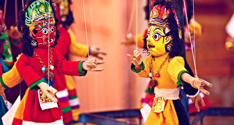 Traditional puppets with vibrant colors.