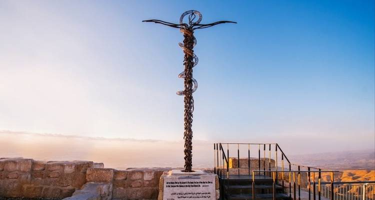 Artistic representation of a staff with snake at Mount Nebo.