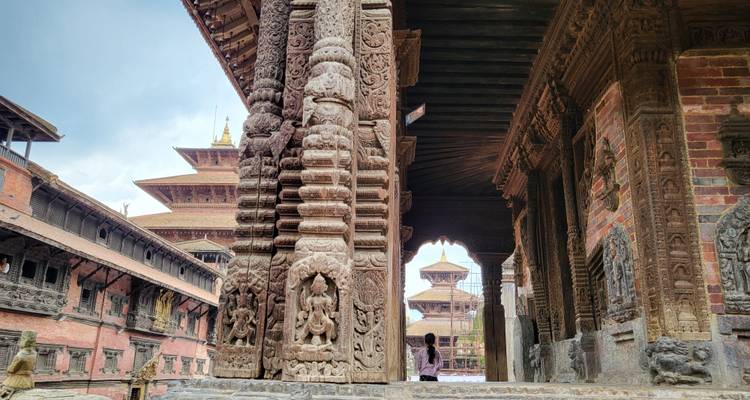 Intricate carvings at a temple complex in Nepal.