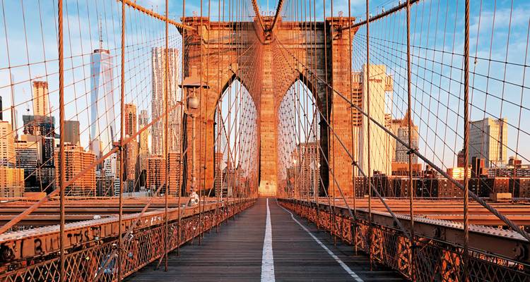 Brooklyn Bridge in New York City during sunrise