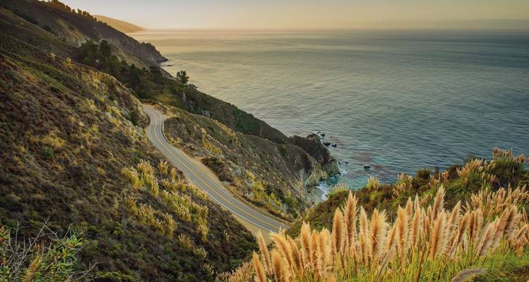 Coastal road winding along a scenic bluff top.