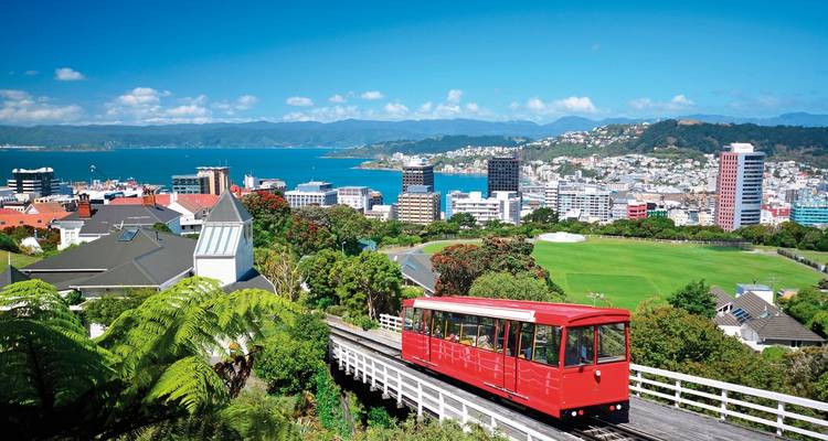 Vue d'une ville avec un téléphérique à Wellington.