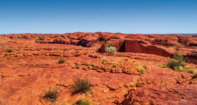 Red rocky landscape in Kings Canyon, Australia.