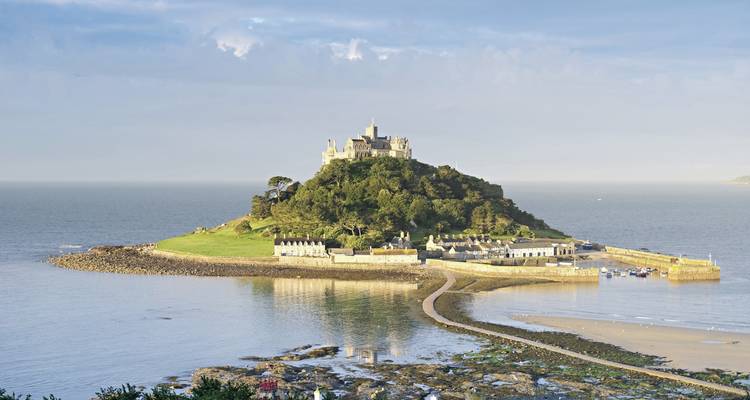 St Michael's Mount in Cornwall, England with a tidal causeway.