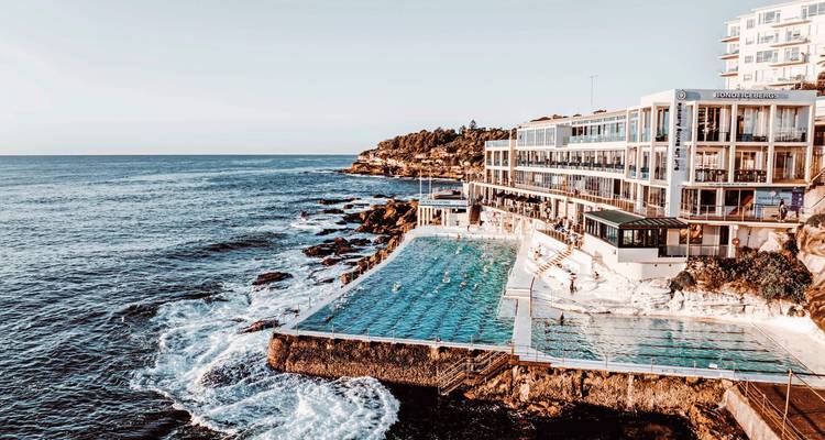 Coastal pool with ocean waves crashing against the rocks