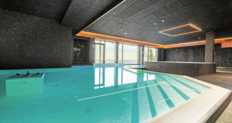 Piscine intérieure au design moderne et minimaliste.