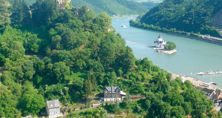 Une rivière pittoresque qui coule à travers une vallée verdoyante avec une île unique.