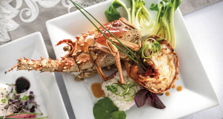 Plat de fruits de mer gastronomique élégamment présenté.