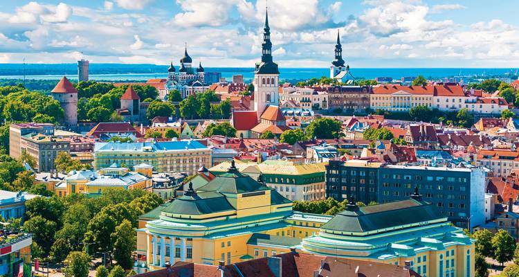 Horizon de Tallinn avec architecture historique et vue sur la mer.