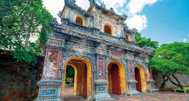 Colorful decorative gate of a temple.
