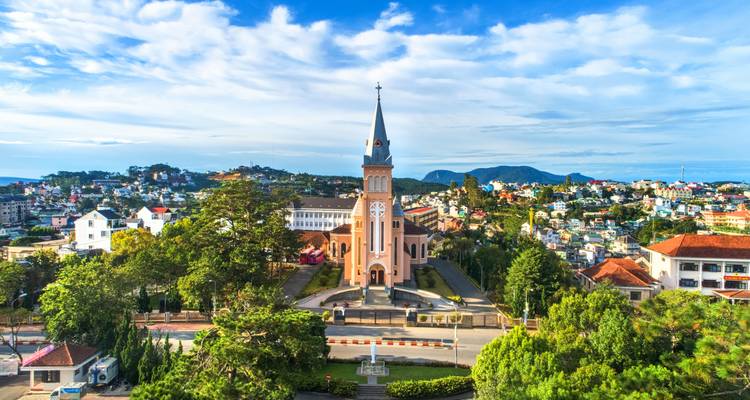 Luftaufnahme einer Kathedrale in einer Stadt.