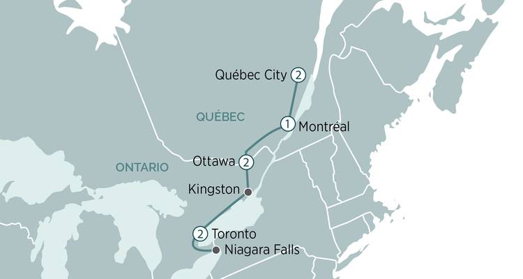 Map highlighting cities in Canada